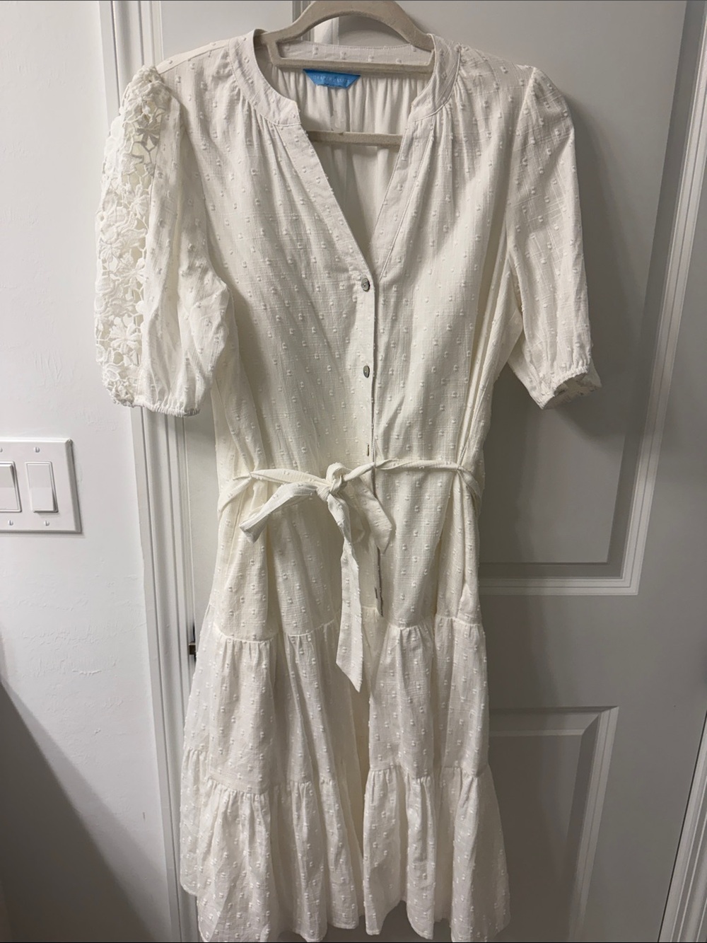 Women's White Midi Dress with Tie Waist